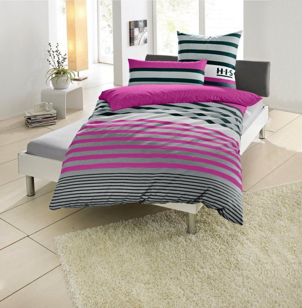 H.I.S Bettwäsche Majoran, Polycotton recycelt, 3 teilig, gestreifte Bettwäsche in verschiedenen Qualitäten Bild 1