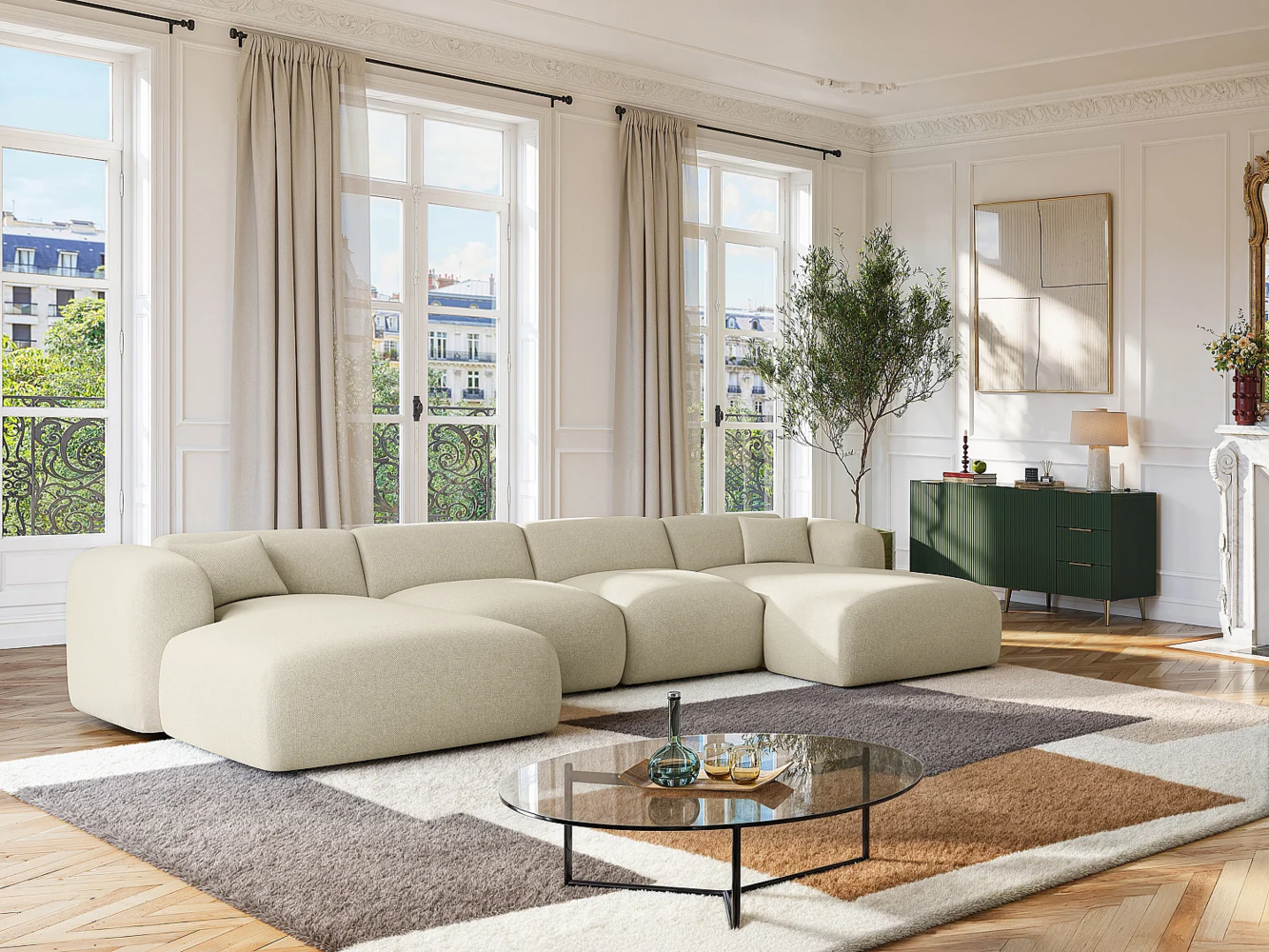 Vente-unique - Große Wohnlandschaft - Stoff - Beige - POGNI von Maison Céphy Bild 1