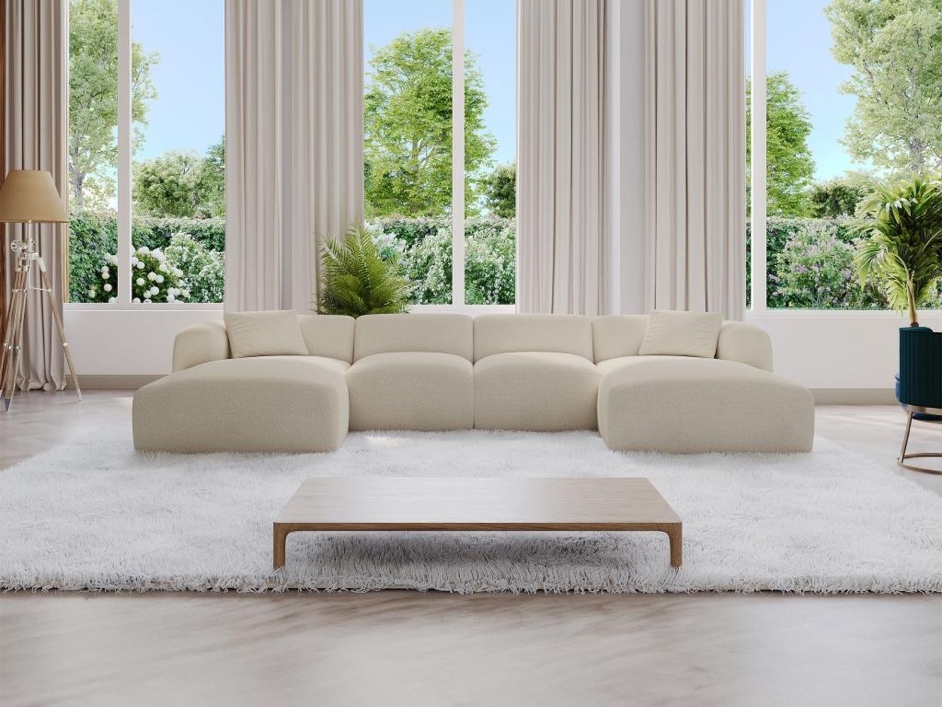 Vente-unique - Große Wohnlandschaft - Stoff - Beige - POGNI von Maison Céphy Bild 1