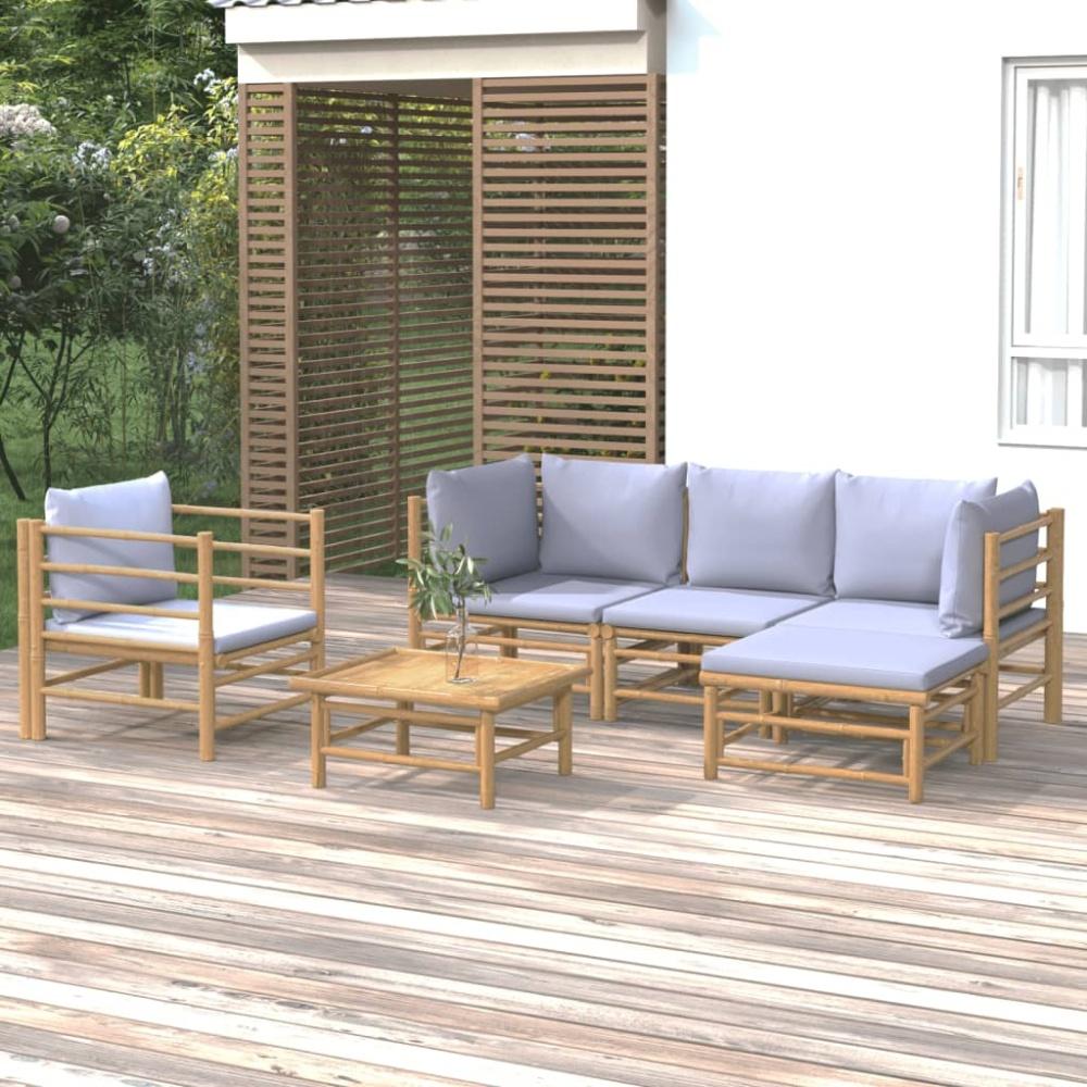 vidaXL 6-tlg. Garten-Lounge-Set mit Hellgrauen Kissen Bambus 3155083 Bild 1