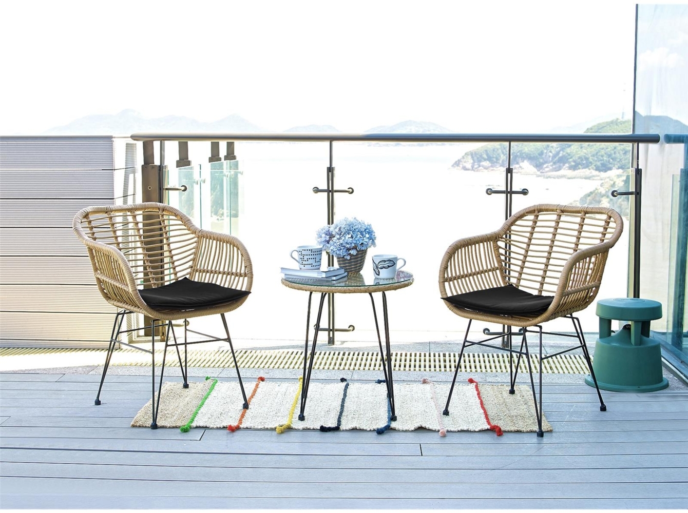 Balkonset Garten Sitzgruppe 5-teilig Polyrattan Farbe natur mit Kissen Bild 1