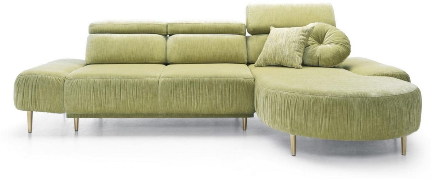 Casa Padrino Luxus Ecksofa Grün / Messing 294 x 105-182 x H. 83-97 cm - Wohnzimmer Sofa mit 3 verstellbaren Kopfstützen und elektrisch verstellbarer Sitzfläche - Luxus Wohnzimmer Möbel Bild 1