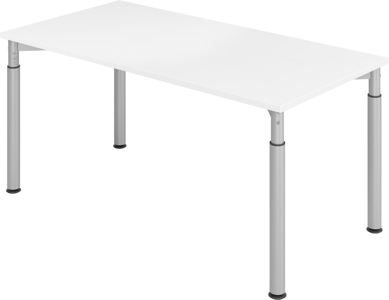 bümö höhenverstellbarer Schreibtisch 160x80 cm in weiß, Gestell silber - PC Tisch höhenverstellbar & groß, höhenverstellbarer Tisch Büro, großer Computertisch verstellbar, Y-Serie, YS-16-W-S Bild 1