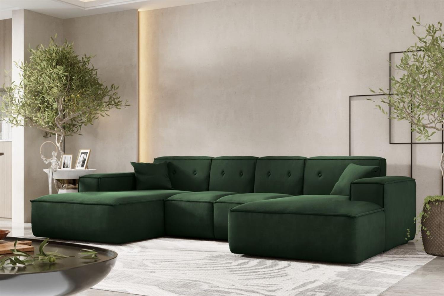 Wohnlandschaft Sofa U-Form CESINA XS in Stoff Opera Velvet Dunkelgrün Bild 1