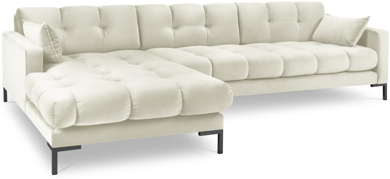 Micadoni 5-Sitzer Samtstoff Ecke links Sofa Mamaia | Bezug Light Beige | Beinfarbe Black Metal Bild 1