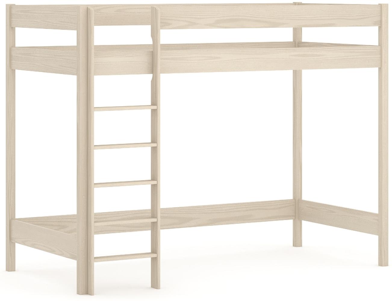 WNM Group Hochbett HUBI - Kinderbett mit Rausfallschutz und Lattenrost - Jugendbett aus Massivholz & Holz-Platte - 160x80x160 - Gekalkte Eiche Bild 1