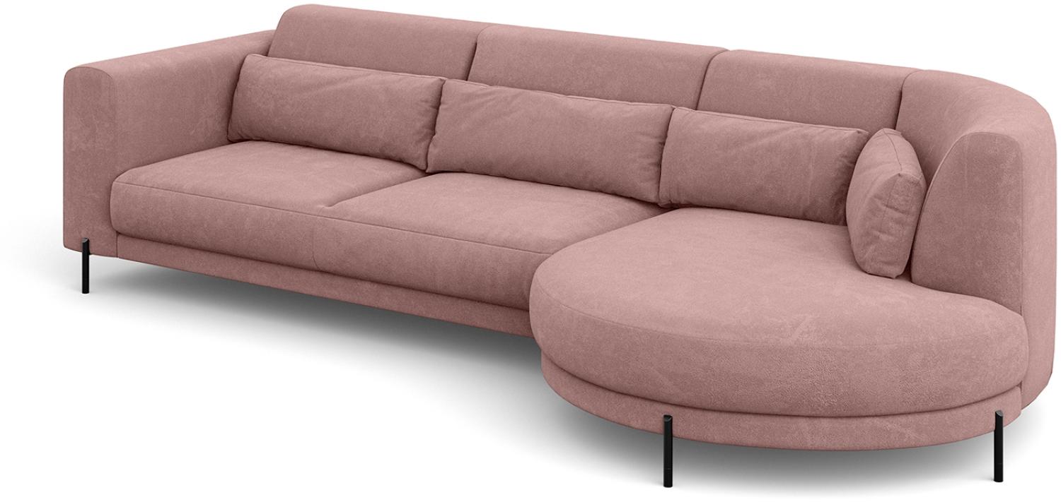 MEBLINI Ecksofa mit Kissen und Metallbeinen - Abgerundetes Sofa - Couch L-Form - Eckcouch - Wohnlandschaft - BOBBY - 319x159x89cm Rechts - Rosa Samt Bild 1