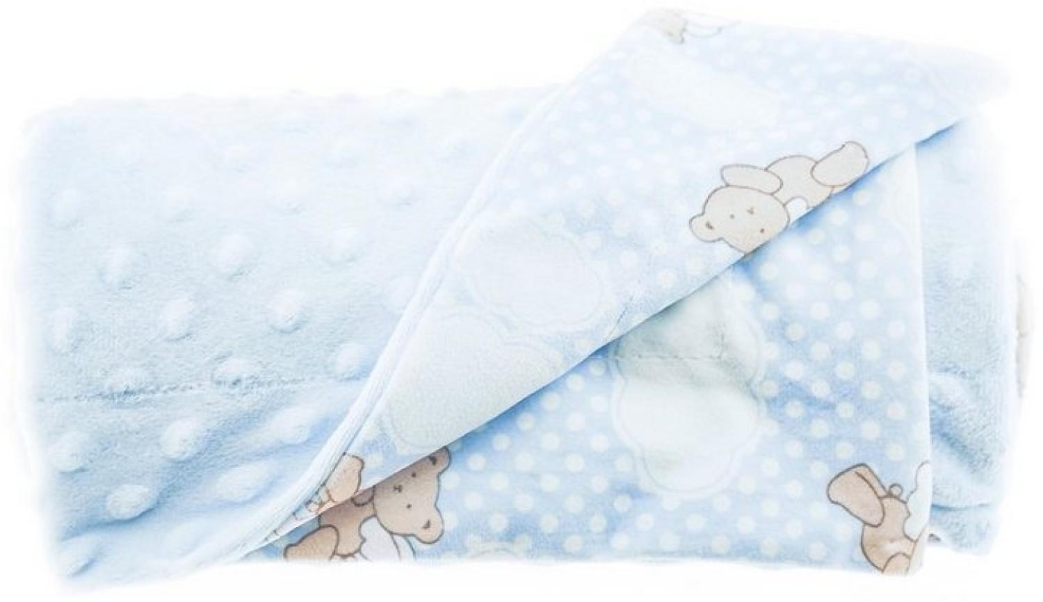 Babydecke Doppellagig 75cm x 100cm mit Bärenengel und Wolken Babyblau Motiv 1 Bild 1