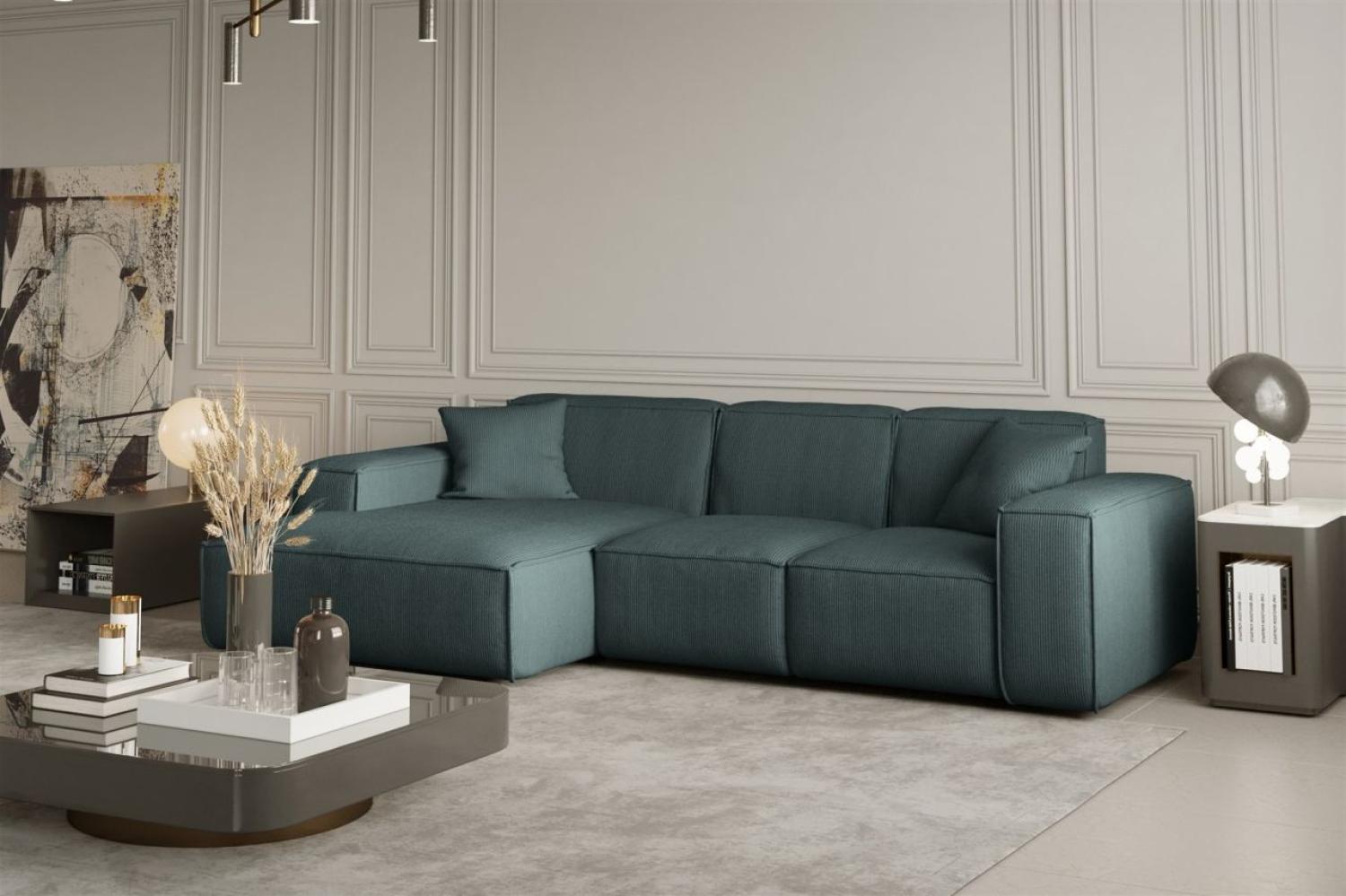 Ecksofa Designersofa CELES in Stoff Scala Petrol Ottomane Links Bild 1