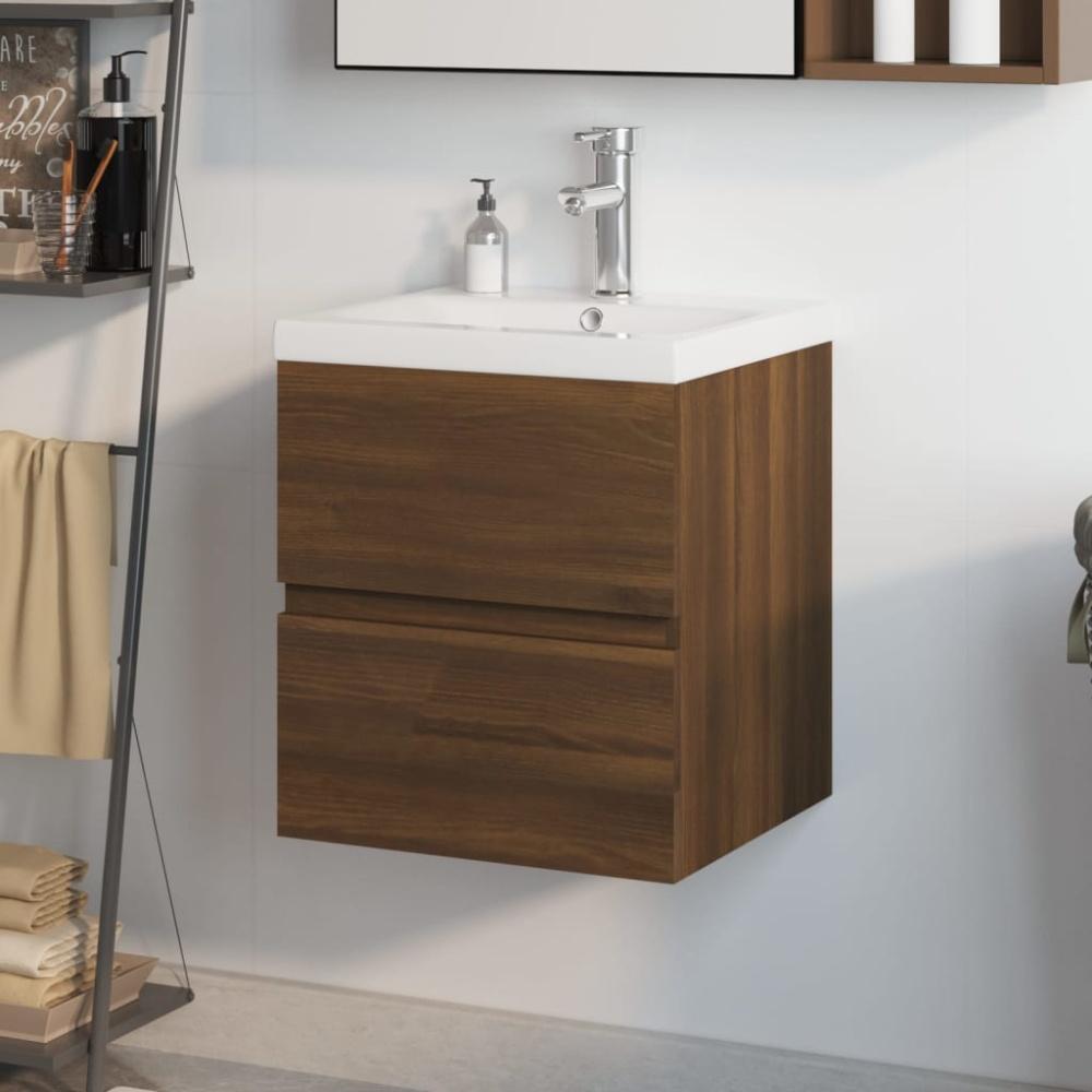 vidaXL Waschbeckenschrank mit Einbaubecken Braun Eiche Holzwerkstoff 3152863 Bild 1