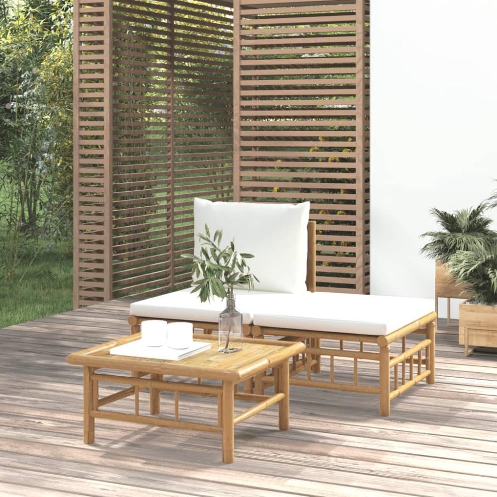 vidaXL 3-tlg. Garten-Lounge-Set mit Kissen Creme Bambus 362297 Bild 1