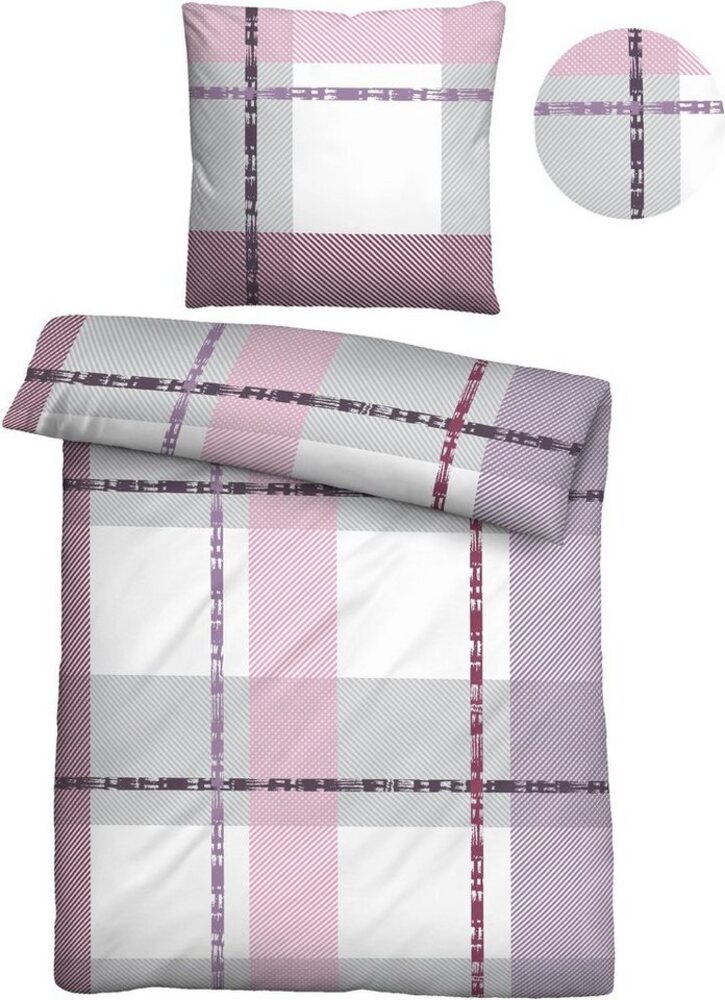 Traumhaft schlafen - Castell - Markenbettwäsche Baumwoll Renforce Bettwäsche 0040650 KARO-STREIFEN-MIX, brombeer, 1x 135x200 cm + 1x 80x80 cm Bild 1