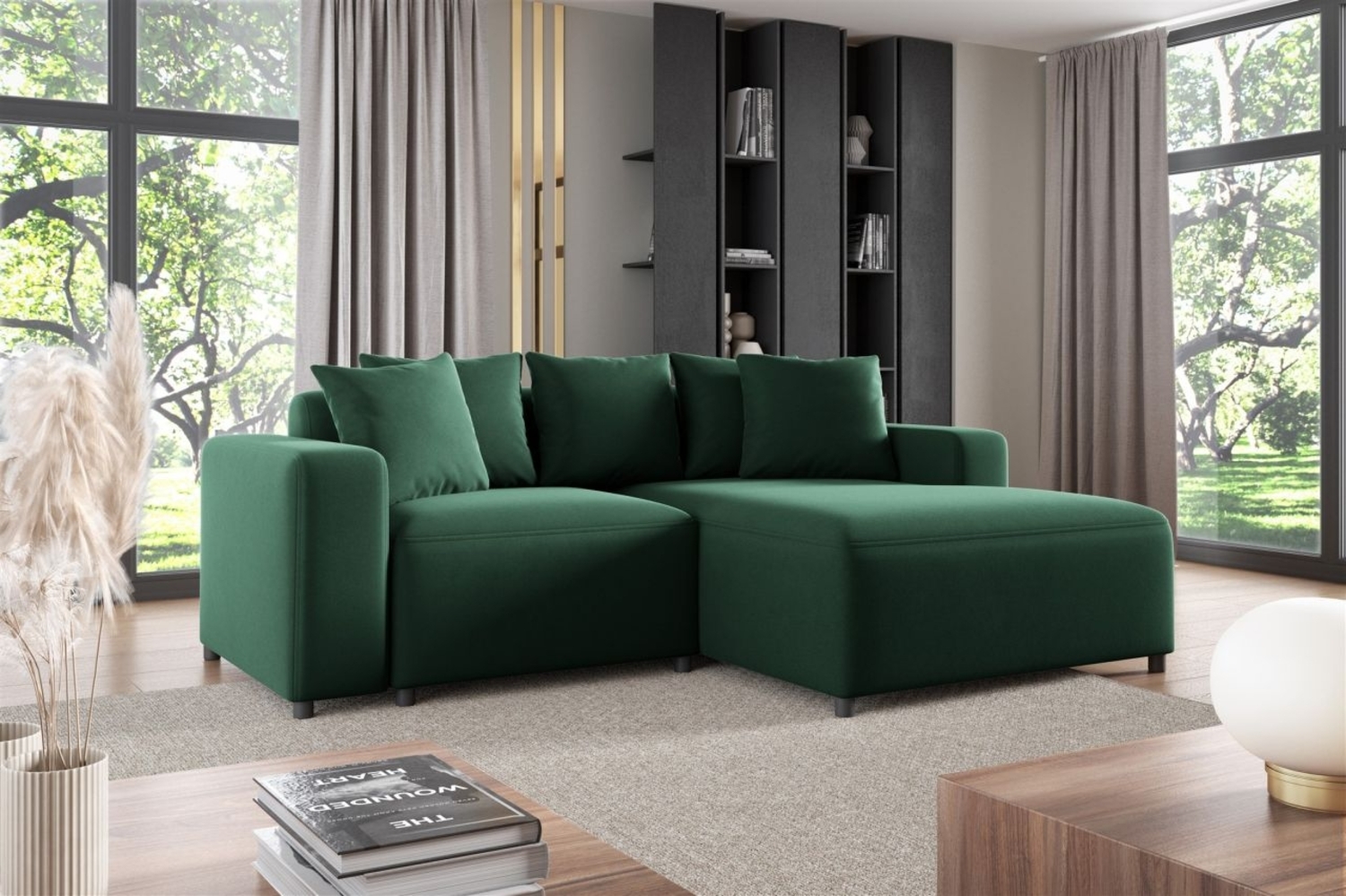 Ecksofa Designersofa Sofa MEGAN XS in Stoff Salvador Dunkelgrün Ottomane Rechts Bild 1