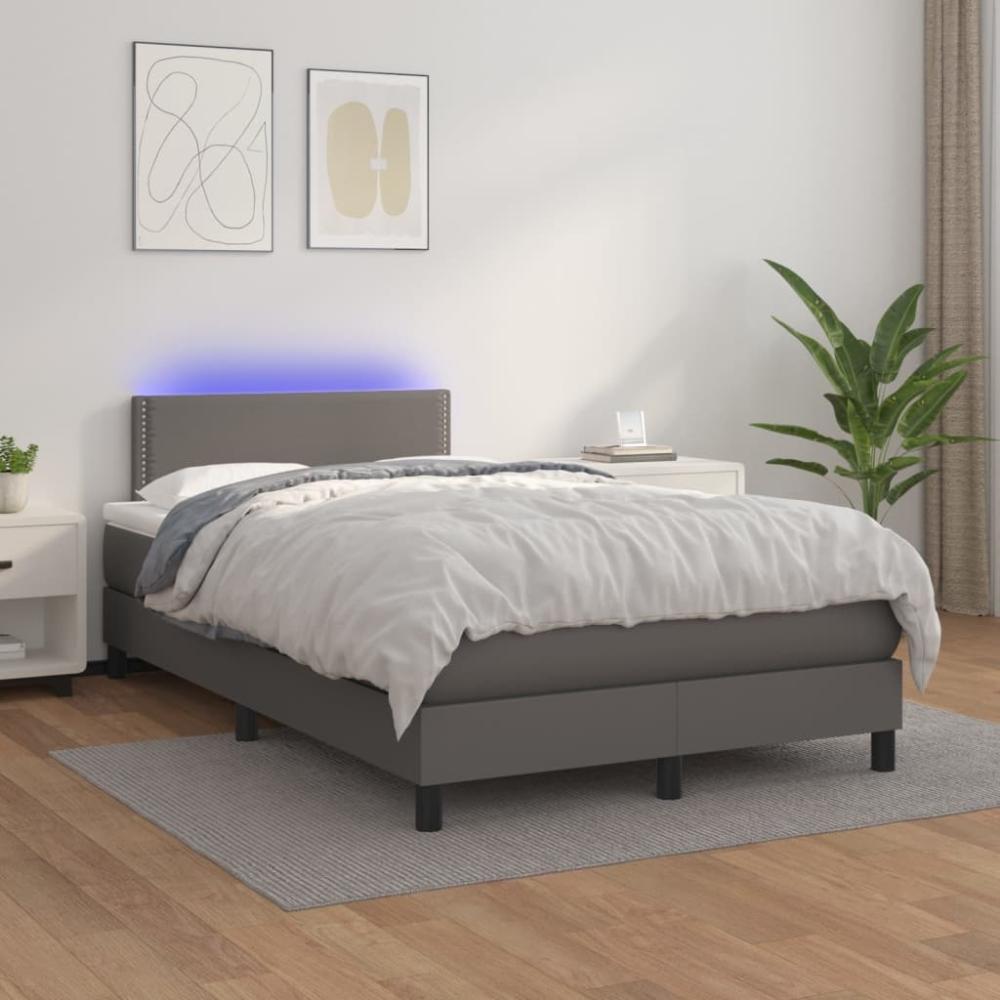 vidaXL Boxspringbett mit Matratze & LED Grau 120x200 cm Kunstleder 3134157 Bild 1