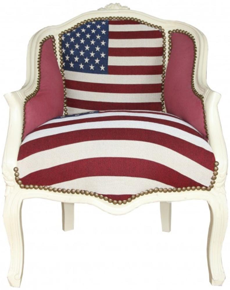 Casa Padrino Barock Damen Salon Sessel USA Design / Creme - Möbel Antik Stil- USA Flagge Bild 1