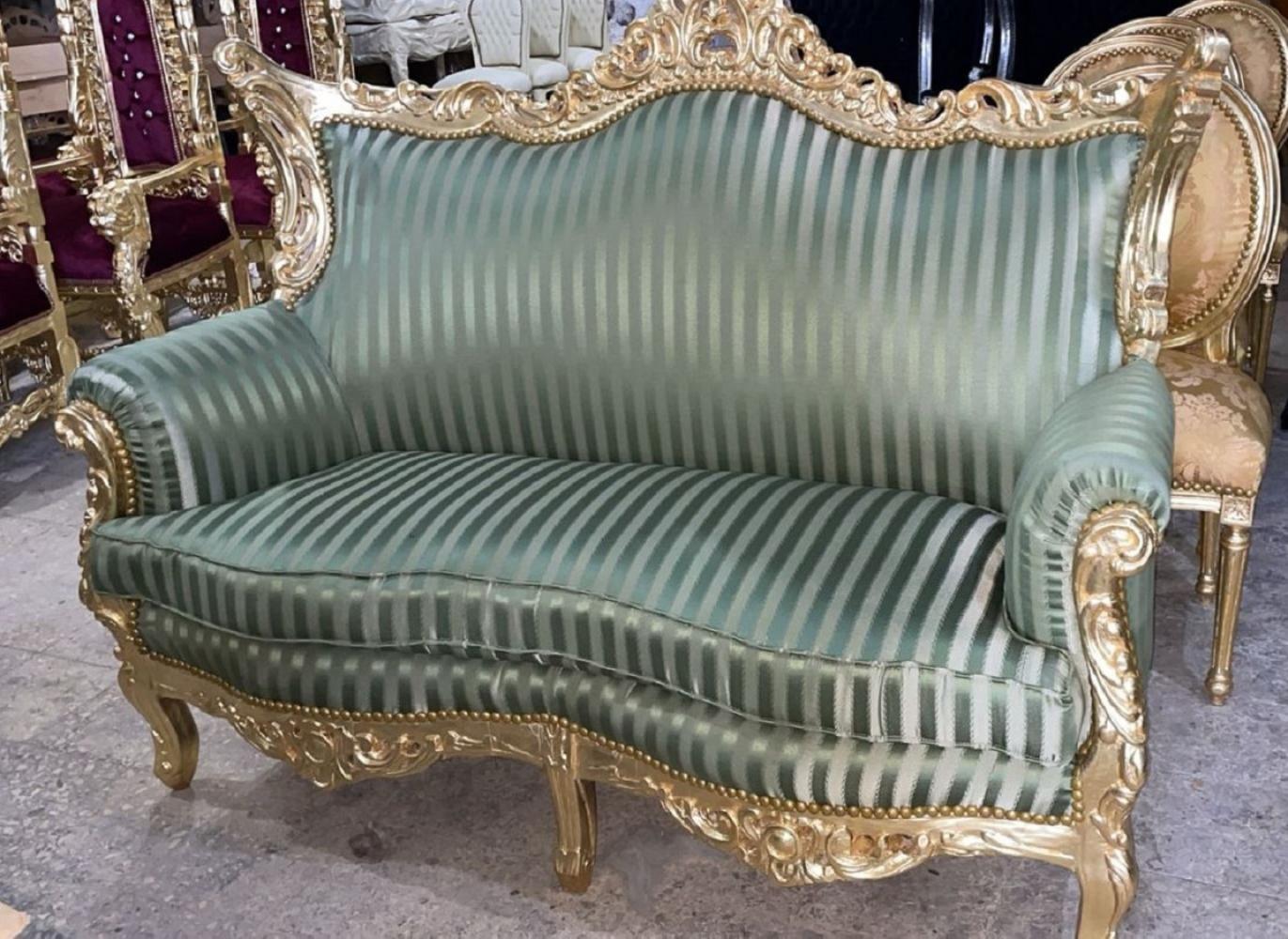 Casa Padrino Barock 2er Sofa mit Streifen Grün / Gold - Gestreiftes Wohnzimmer Sofa im Barockstil - Barock Wohnzimmer Möbel - Edel & Prunkvoll Bild 1