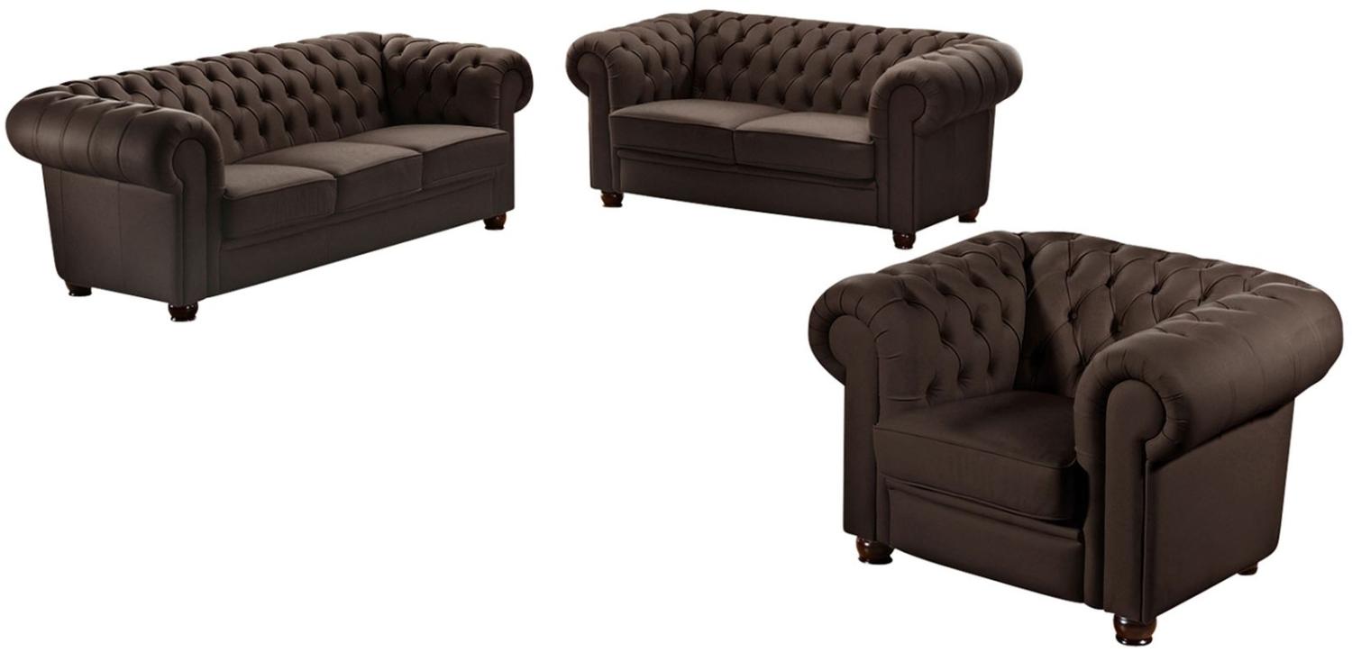 Chandler Sofa 3-Sitzer pigmentiertes Nappaleder Braun Buche Nussbaumfarben Bild 1