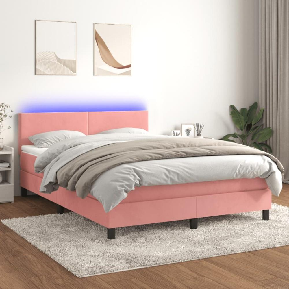 vidaXL Boxspringbett mit Matratze & LED Rosa 140x200 cm Samt 3134290 Bild 1