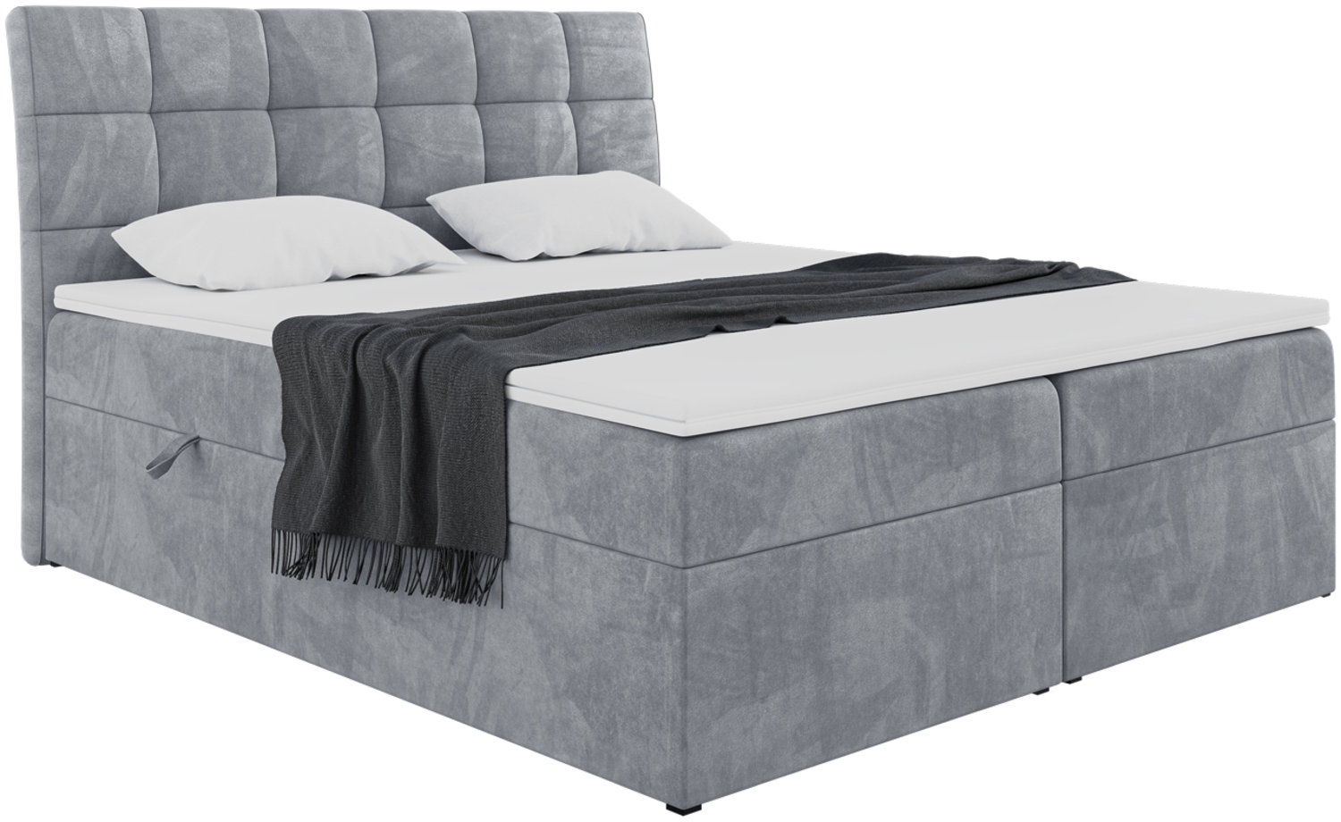 MEBLINI Boxspringbett DRAGO 140x200 cm mit Bettkasten - H3/Grau Samt Polsterbett - Doppelbett mit Topper & Taschenfederkern-Matratze Bild 1