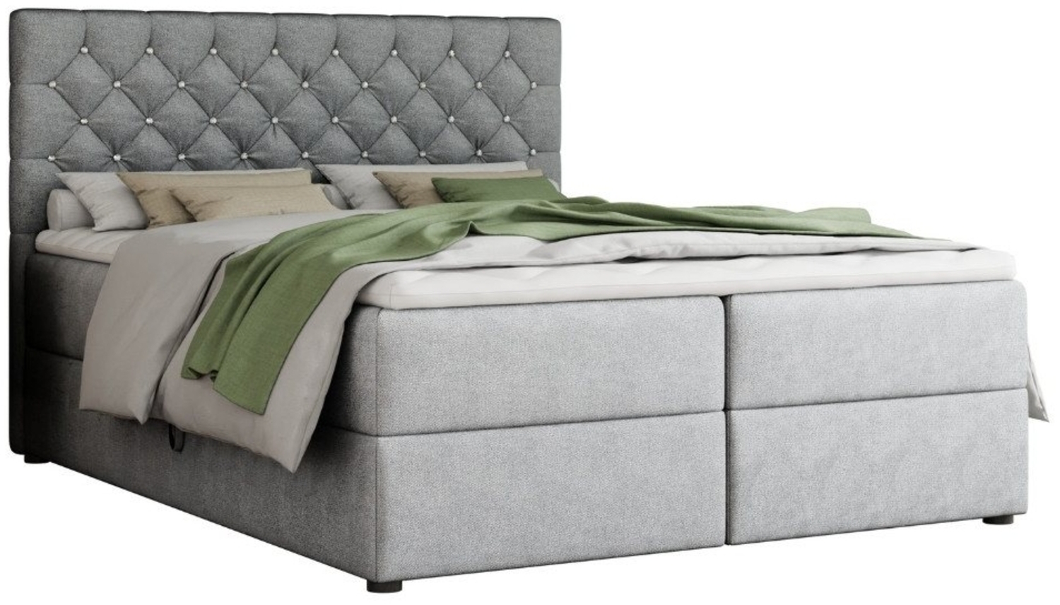 Deine Möbel 24 Boxspringbett BEST Boxbett Polsterbett Komplettbett Strasssteine Premium (3-St, inkl. Bonellfederkern-Matratzen H3 Matratzen H4 optional), 120x200 140x200 160x200 180x200 200x200 inkl. Topper Bettkasten Bild 1