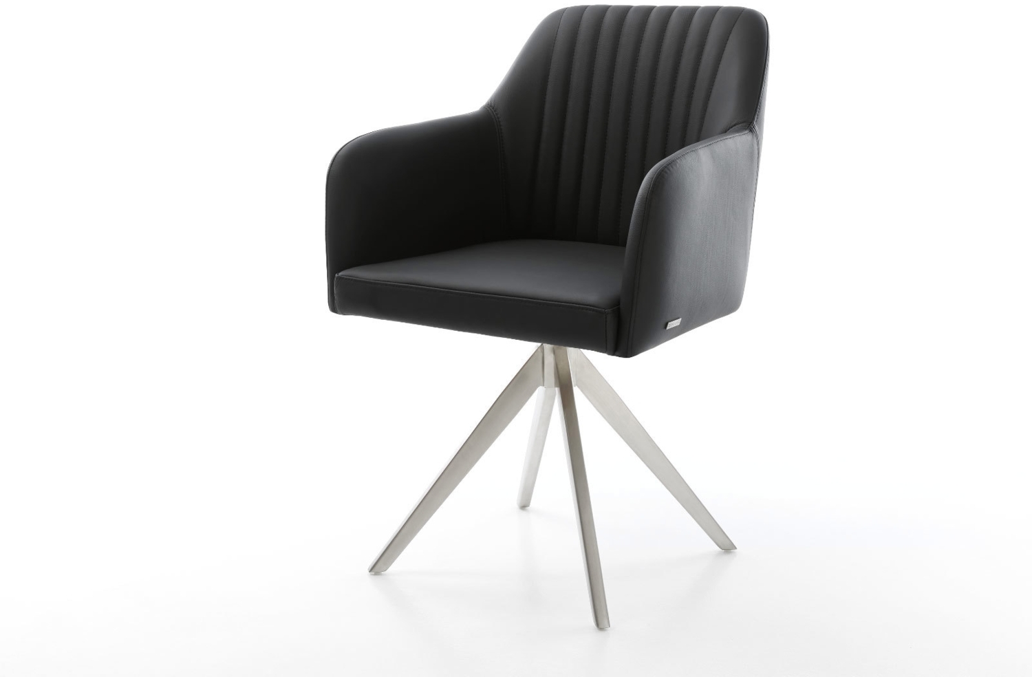 Esszimmerstuhl Greg-Flex Echt-Leder Schwarz Kreuzgestell kantig Edelstahl Taschenfederkern Bild 1