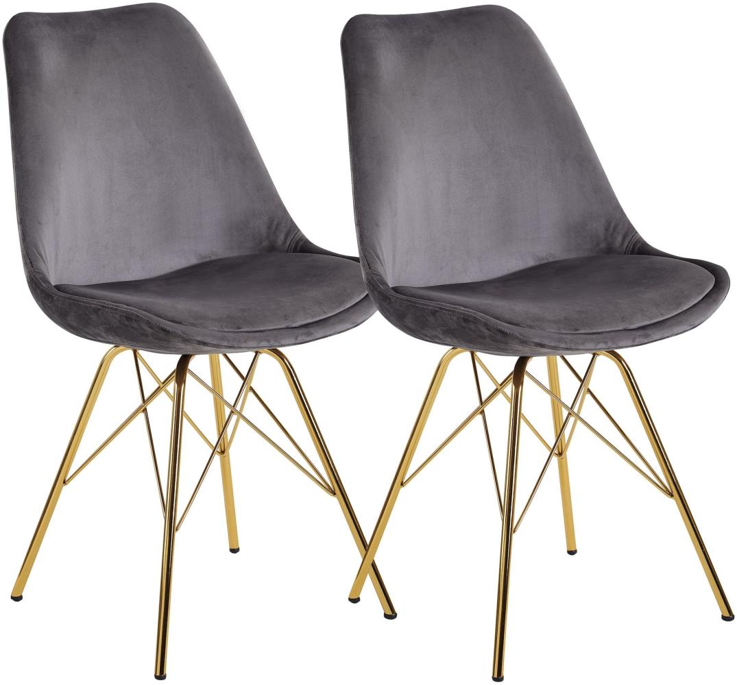 Kadima Design Skandinavische Esszimmerstühle, 2er Set. Grau-Gold, Material: Samt, 58x48x86 cm Bild 1