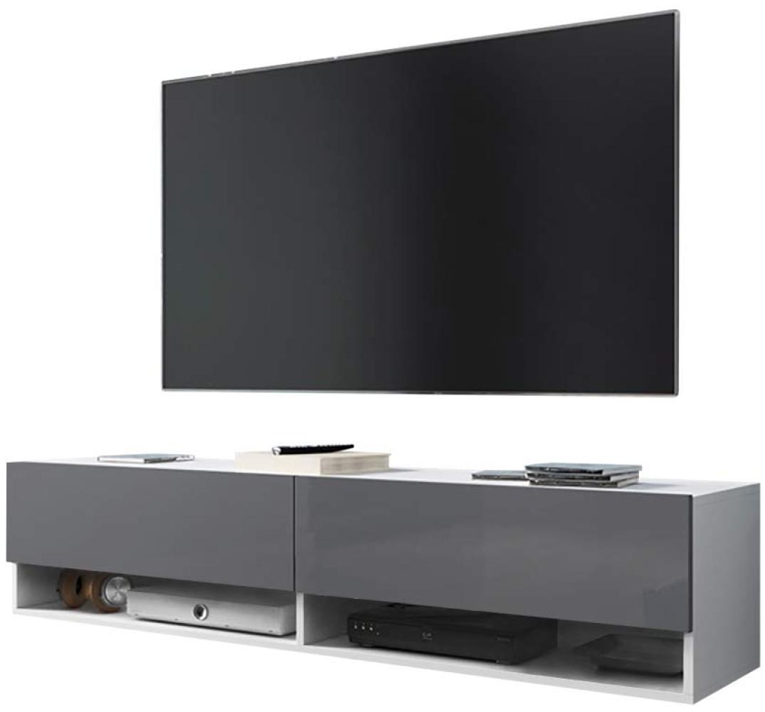 Selsey Wander – TV-Lowboard/TV-Schrank in Weiß Matt/Grau Hochglanz hängend 140cm Bild 1