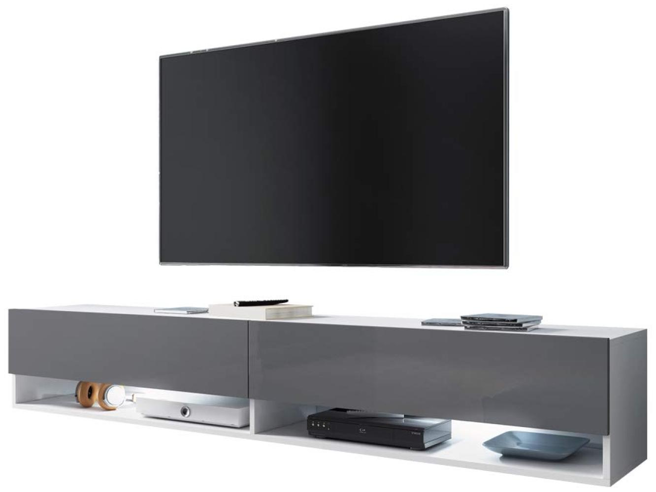 Selsey Wander – TV-Lowboard in Weiß Matt/Grau Hochglanz hängend/stehend mit LED 180cm Bild 1