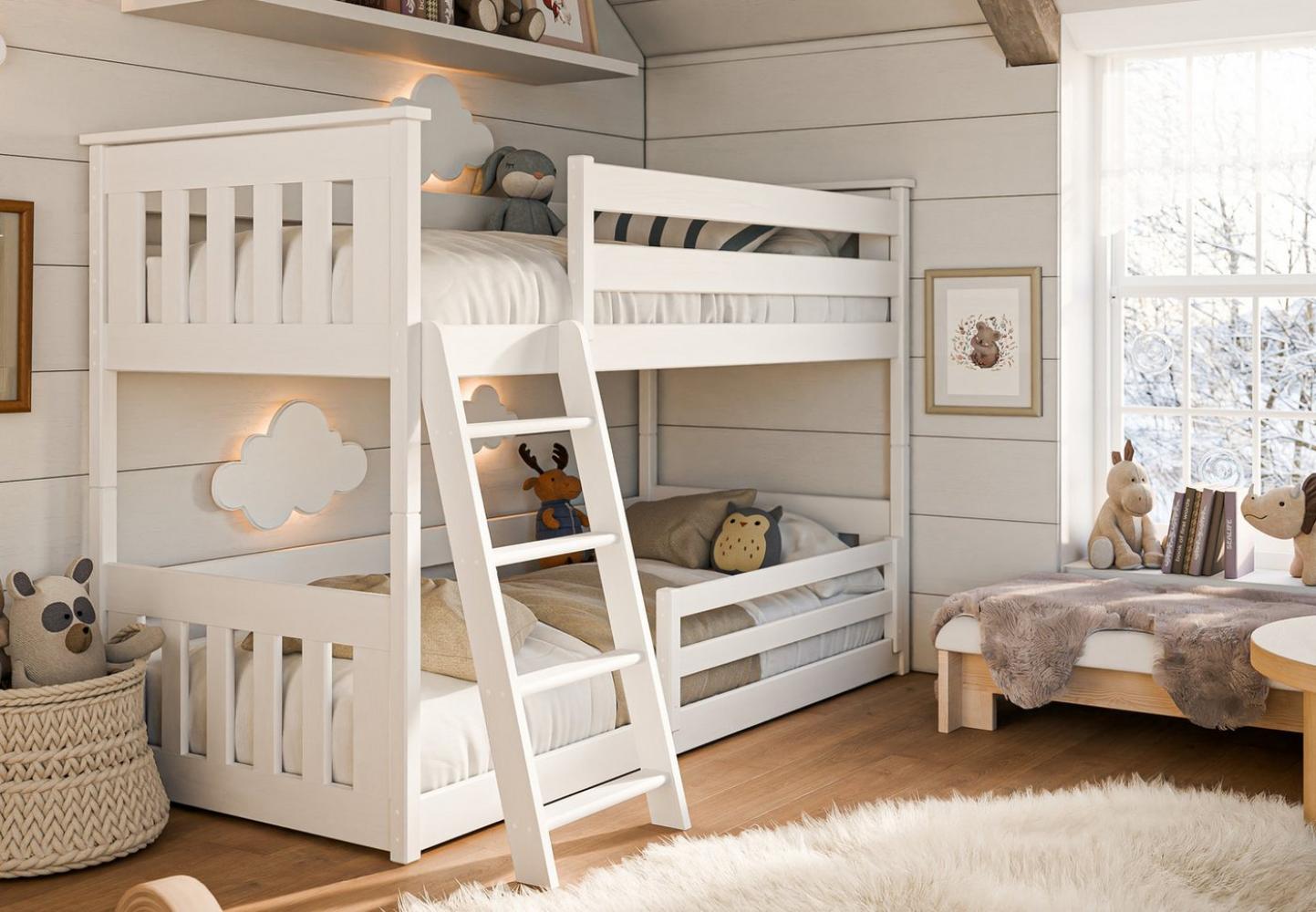 Kids Collective Etagenbett Kinderbett 90x200 cm mit Rausfallschutz & zwei Lattenroste in weiß, Mädchen Jungen Bett Kinderbett Jugendbett 200x90 cm Bild 1