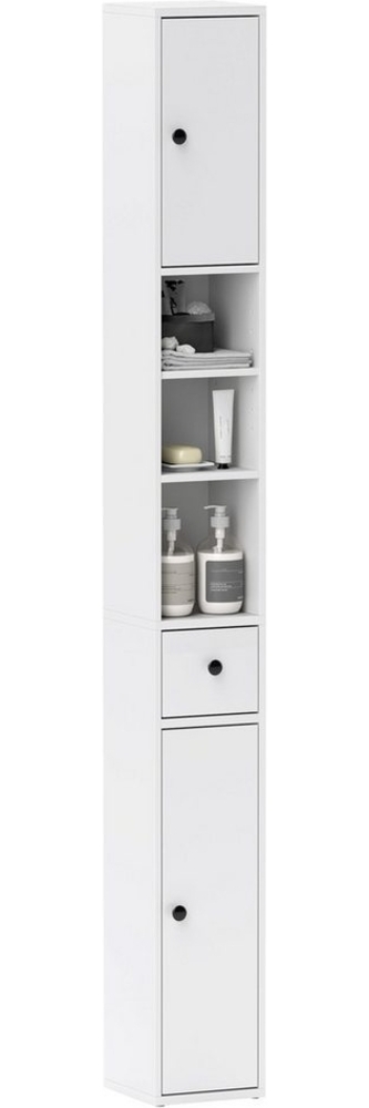 HOMCOM Badkommode Hoher Badezimmerschrank (schmaler Badezimmer-Aufbewahrungsschrank, 1 St, mit Schublade, verstellbaren Regalen), 20 x 20 x 178 cm, Weiß Bild 1