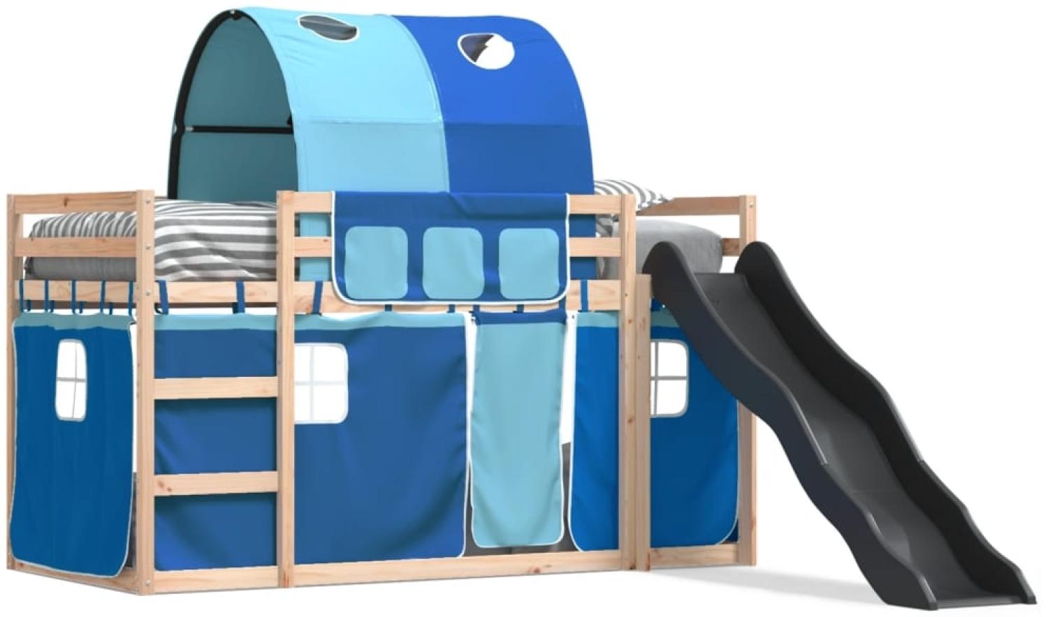 vidaXL Etagenbett mit Rutsche und Gardinen Blau 90x190 cm 3284153 Bild 1