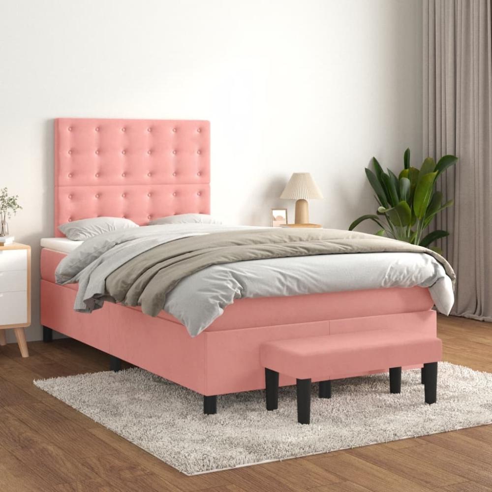 vidaXL Boxspringbett mit Matratze Rosa 120x200 cm Samt 3138078 Bild 1