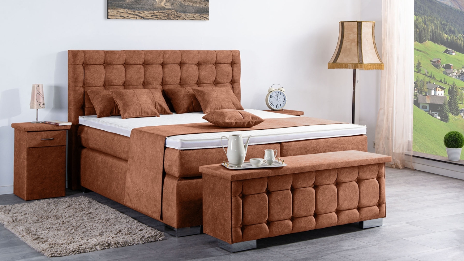 Meisterbetten Boxspringbett Lanz 100x220 in DS-Terrakota, Matratzenbezug Nano, Ergoflex-Topper Bild 1