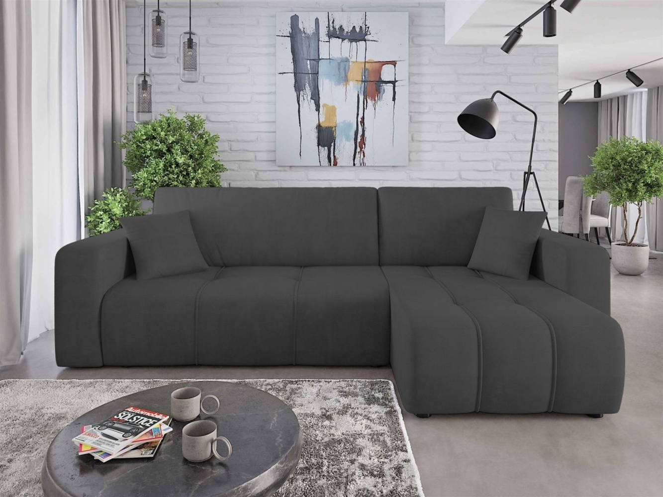 Ecksofa mit Schlaffunktion Sofa DAGNY in Stoff Cosmic Anthrazit Ottomane Rechts Bild 1