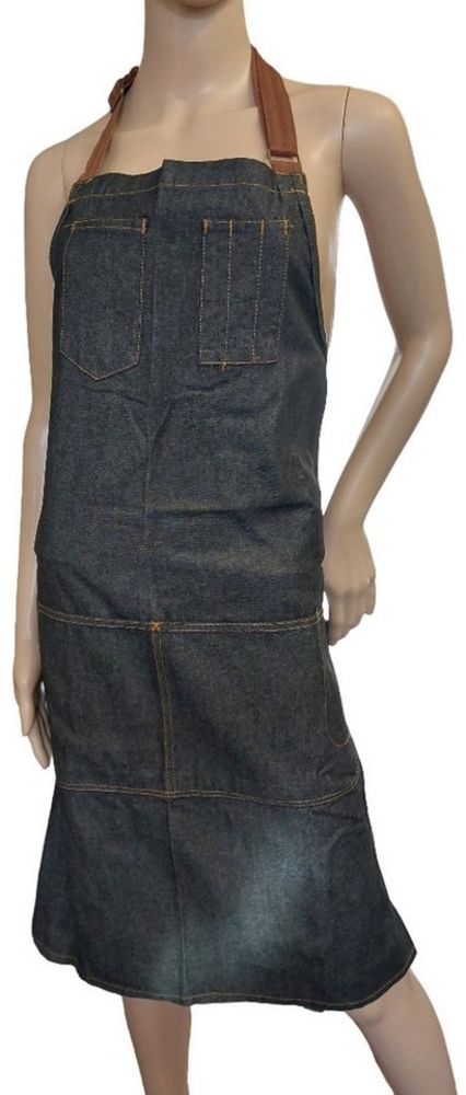 Chef Works 'Memphis' Latzschürze One Size, verstellbare Träger, Baumwolle indigo blau, 86x76 cm Bild 1