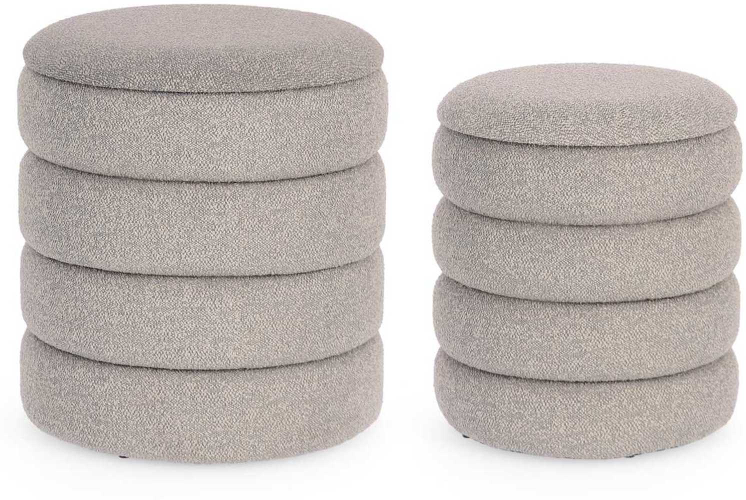 Pouf Katerina 2er-Set aus Boucle-Stoff, Hellgrau, 34x34x39 / 40x40x45 cm Bild 1