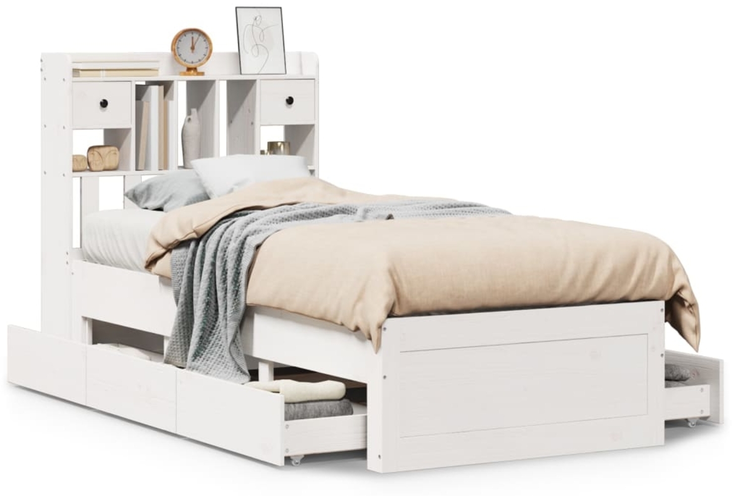 vidaXL Massivholzbett mit Regal ohne Matratze Weiß 75x190 cm Kiefer 3308985 Bild 1