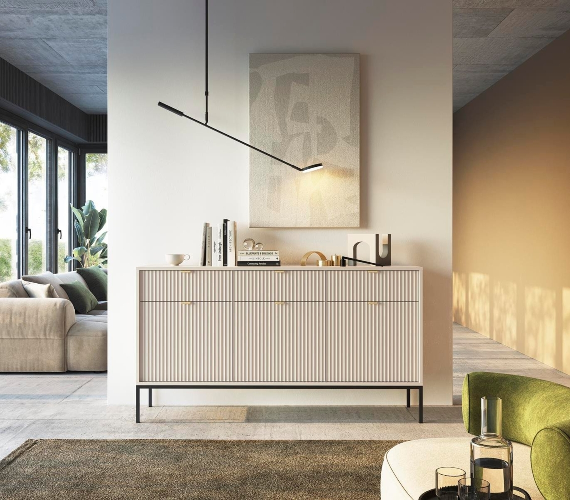 Compleo Kommode NANCY, Breite 154 cm, Dreitürige Sideboard, goldene Griffe, mit 3 Schubladen Bild 1