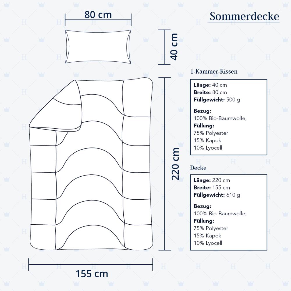 Heidelberger Bettwaren Bettdecke 155x220 cm mit Kissen 80x40 cm, Made in Germany | Sommerdecke, Schlafdecke, Steppbett mit Kapok-Füllung | atmungsaktiv, hypoallergen, vegan | Serie Kanada Bild 1