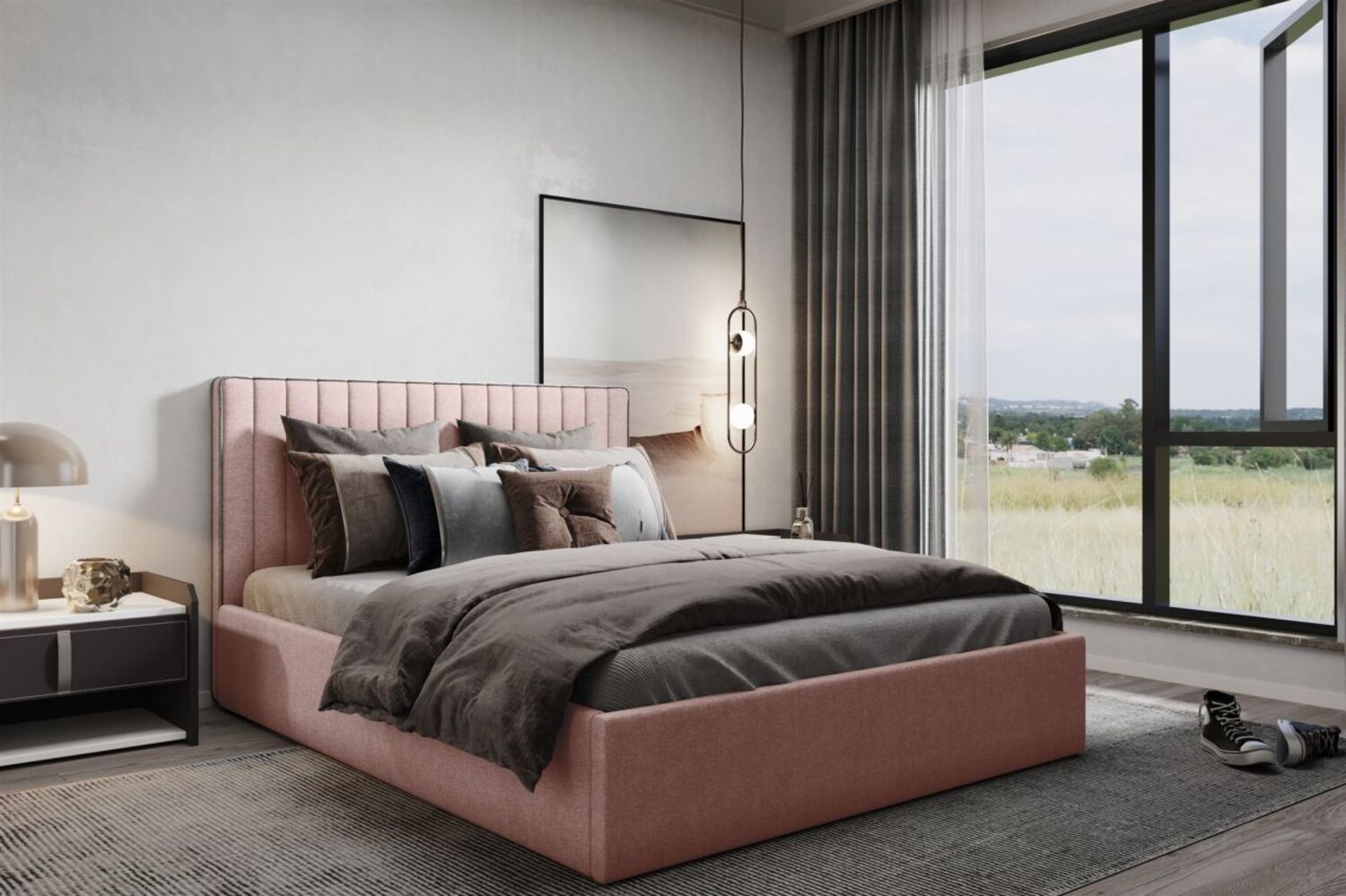 Polsterbett Doppelbett ELIOS Komplettset in Stoff Brooklyn Apricot 140x200cm Bild 1