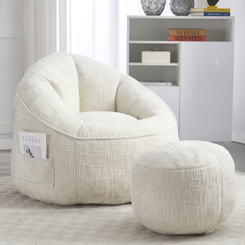 LVHOM Klassischer Sitzsack mit Hocker, Bean Bag mit Sitzpuff, Chenille Kuschelstuhl Sitzsäcke, 89 x 88 x 76 cm Bild 1