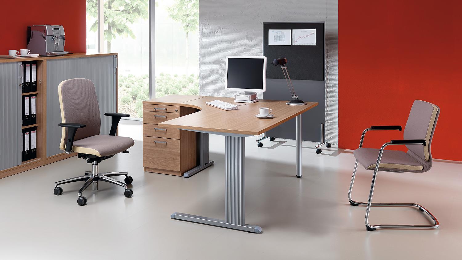 'E10' Eckschreibtisch mit Standcontainer, tabac cherry, 72,5 x 80 x 160 cm Bild 1