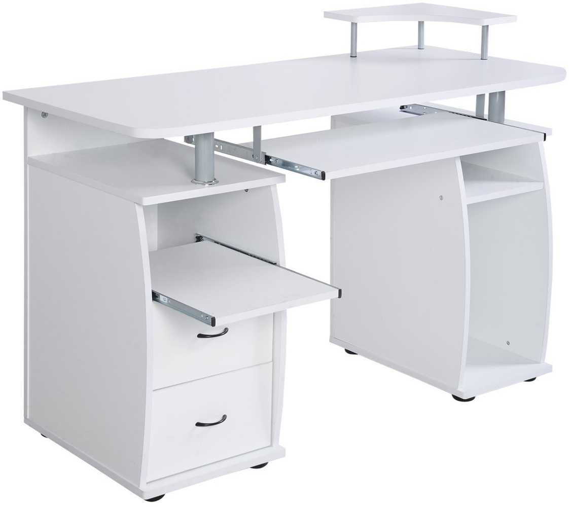 Schreibtisch Computertisch Bürotisch PC Tisch mit Druckerablage,Tastaturauszug-white Bild 1