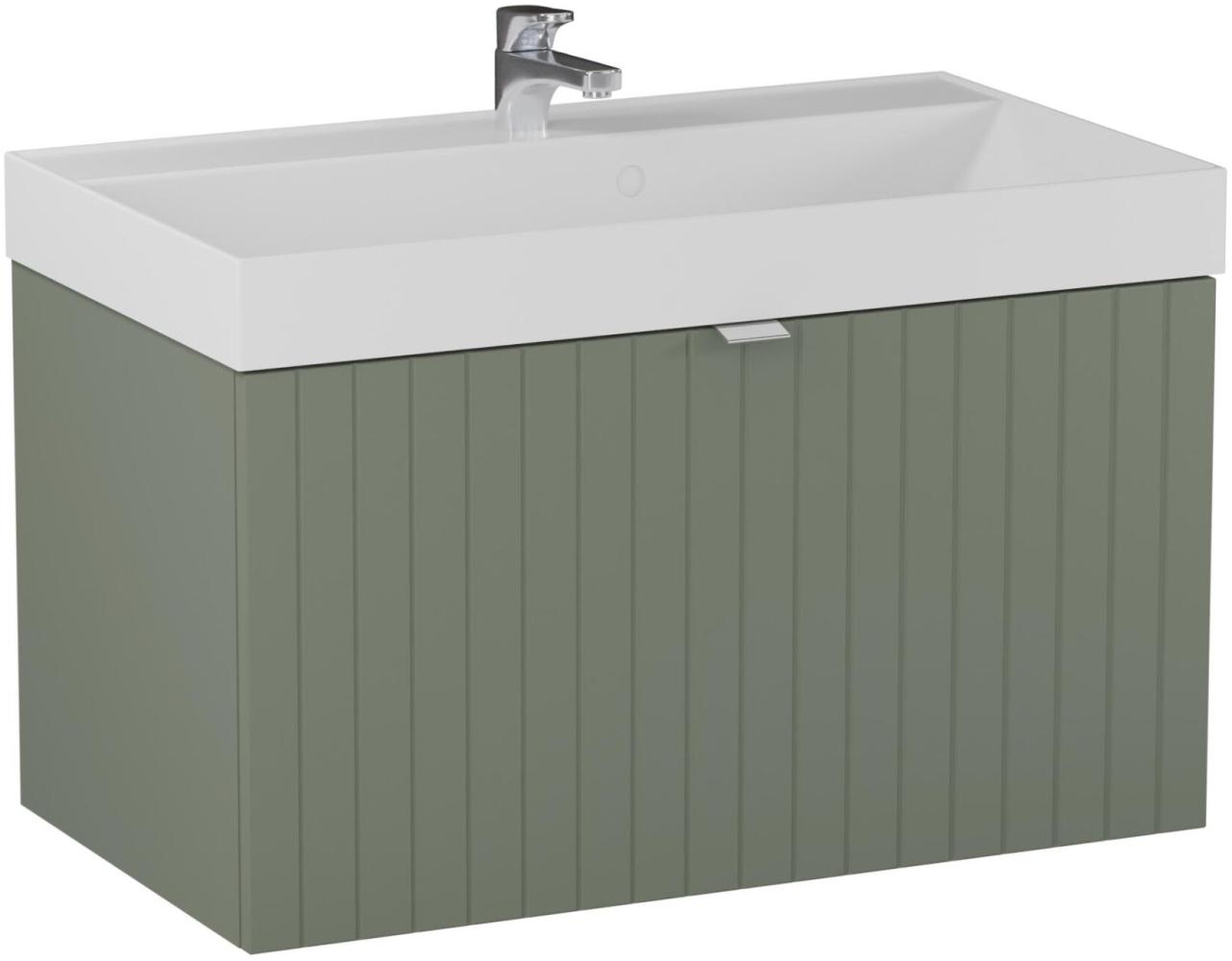 BADEDU ESLA Waschbecken mit Unterschrank 79 cm breit, Grün, Waschbecken Gussmarmor Weiß Bild 1