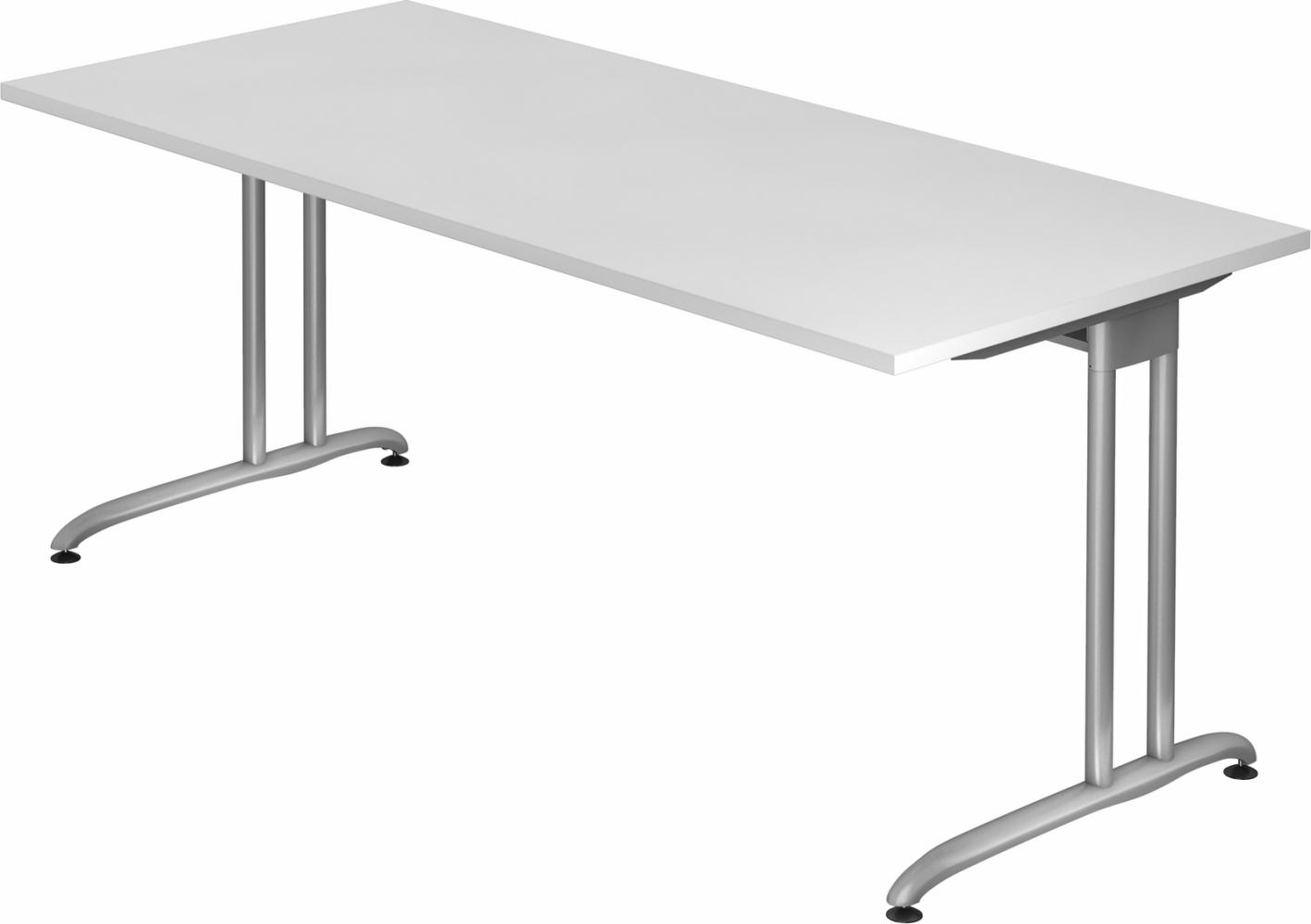 bümö Schreibtisch groß, Serie 180x80 cm, Tischplatte aus Holz in weiß, Gestell aus Metall in Silber - PC Tisch, großer Computertisch für's Büro, Office Bürotisch, BS-19-W Bild 1