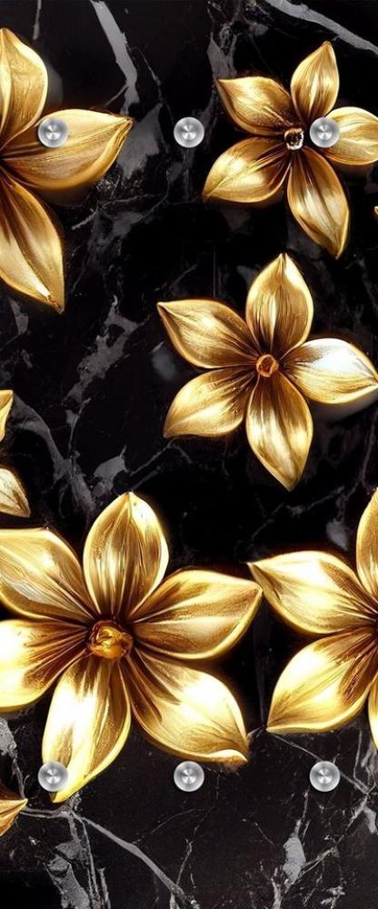 queence Wandgarderobe Goldene Blumen - Gold/Schwarz - Garderobe aus hochwertigem Acrylglas (1 St), 50x120 cm - mit Edelstahlhaken Bild 1