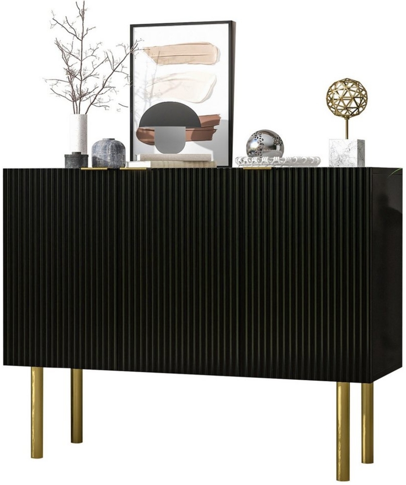 MODFU Sideboard Modernes Küchenschrank (Sideboard mit MDF-Oberfläche und verstellbaren Regalböden, Goldmetallbeinen – Moderner Stauraum für Wohnzimmer) Bild 1