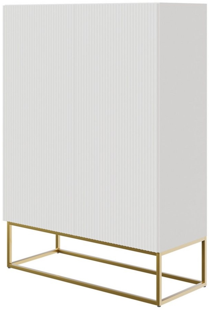 Selsey Highboard VELDIO, Highboard 2-türig mit 3 Fächern, Lamellenfronten und goldenen Beinen Bild 1