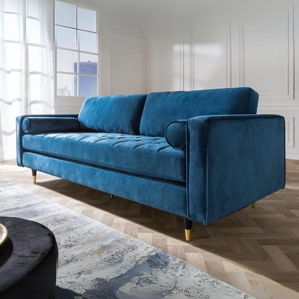 Modernes 3er Sofa 220cm COMFORT blau Samt Federkern Design Elegant Bild 1