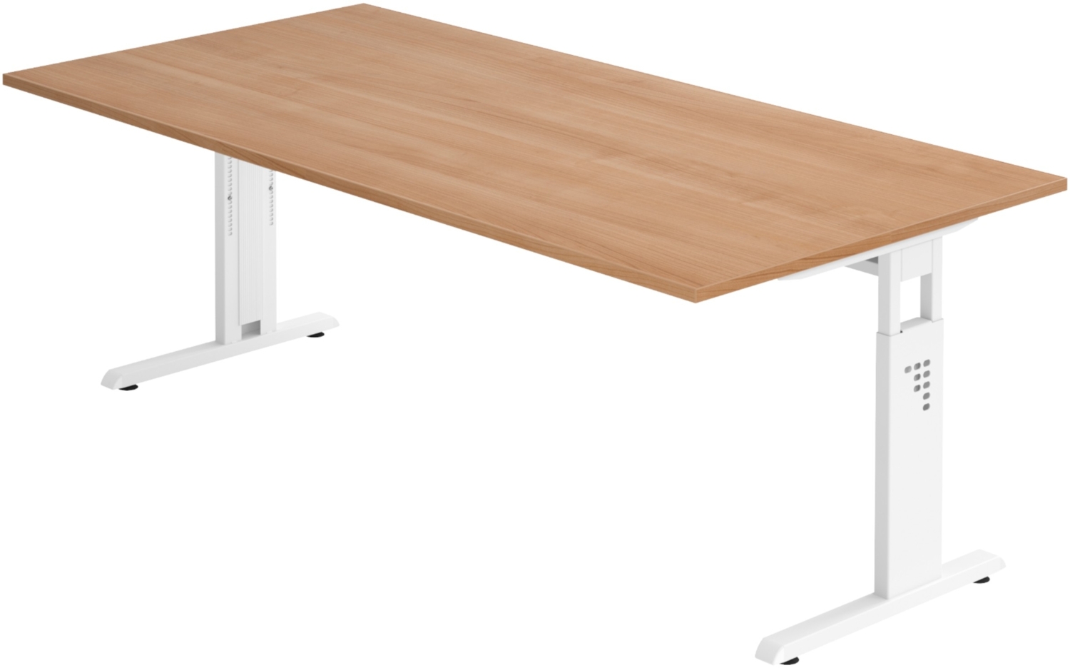 bümö höhenverstellbarer Schreibtisch O-Serie 200x100 cm in Nussbaum, Gestell in weiß - großer PC Tisch für's Büro manuell höhenverstellbar, Computertisch verstellbar, OS-2E-N-W Bild 1